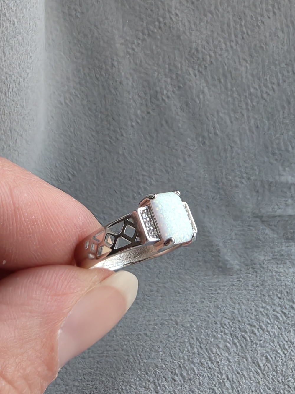 White Opal Sterling Silver Statement Ring